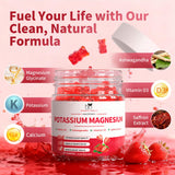 MABEFY Magnesium Potassium Gummies with fresh fruit background