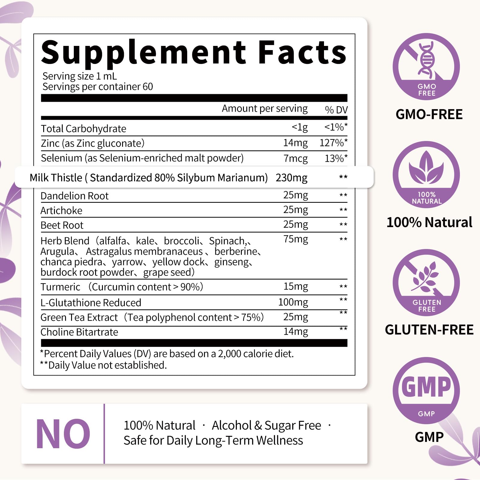 MABEFY Milk Thistle Liquid Drops 60ml bottle side view