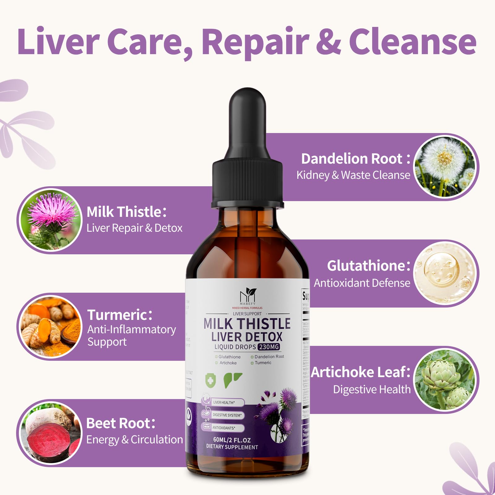 MABEFY Milk Thistle Liquid Drops 60ml with dropper