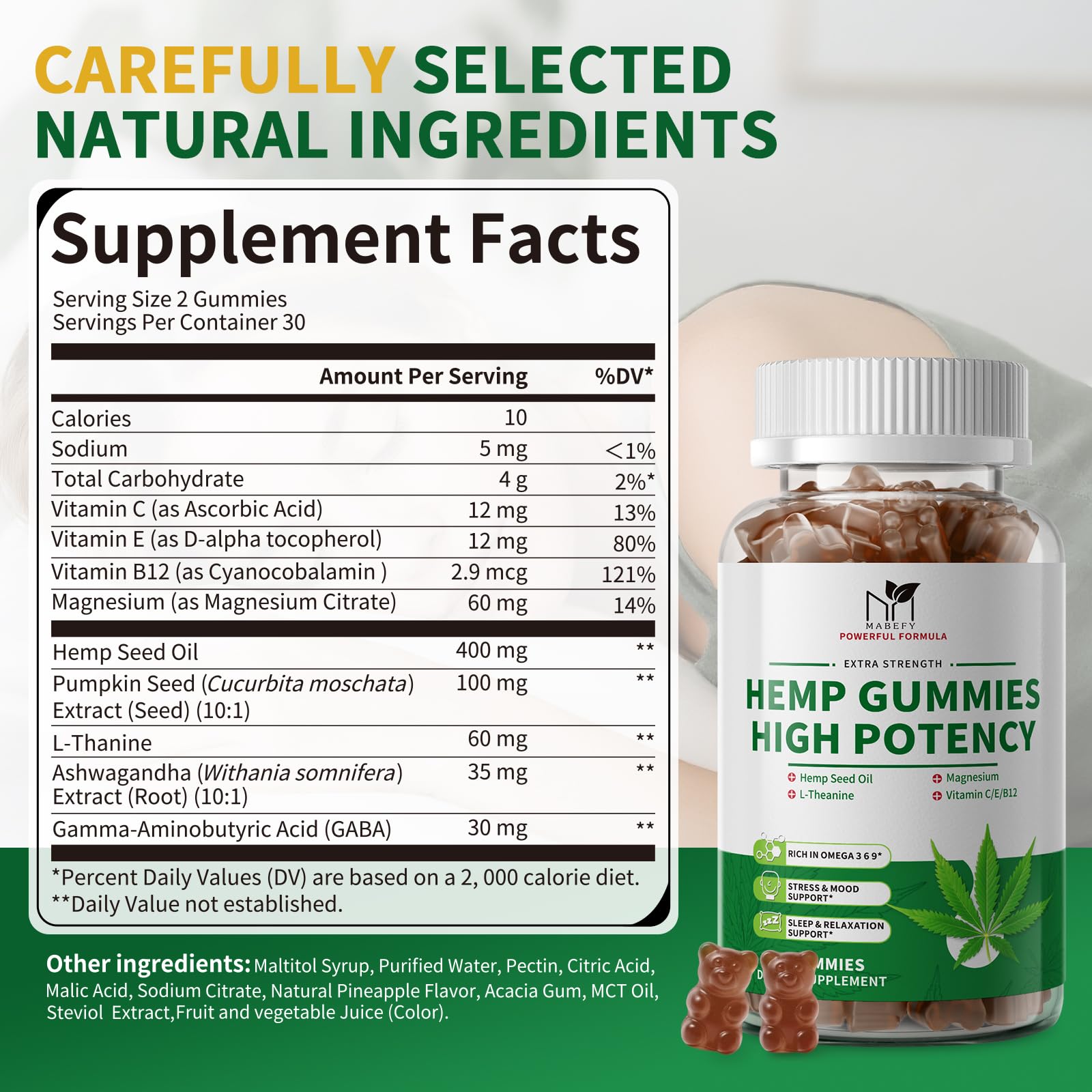 MABEFY Omega 3-6-9 Gummies displayed with fresh fruits