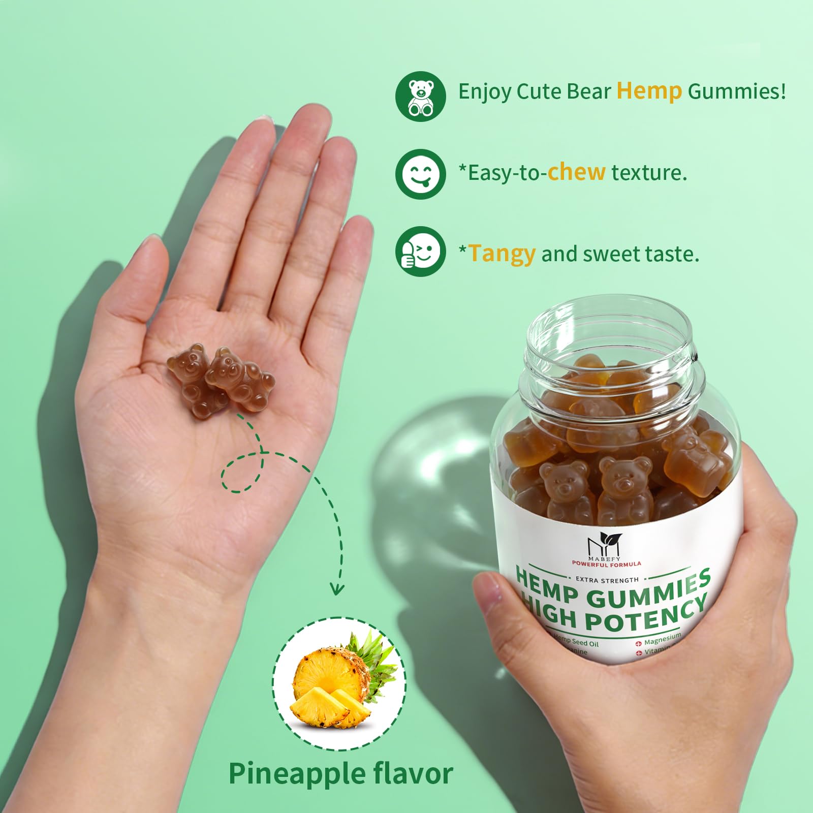 MABEFY Omega 3-6-9 Gummies with a tropical fruit background