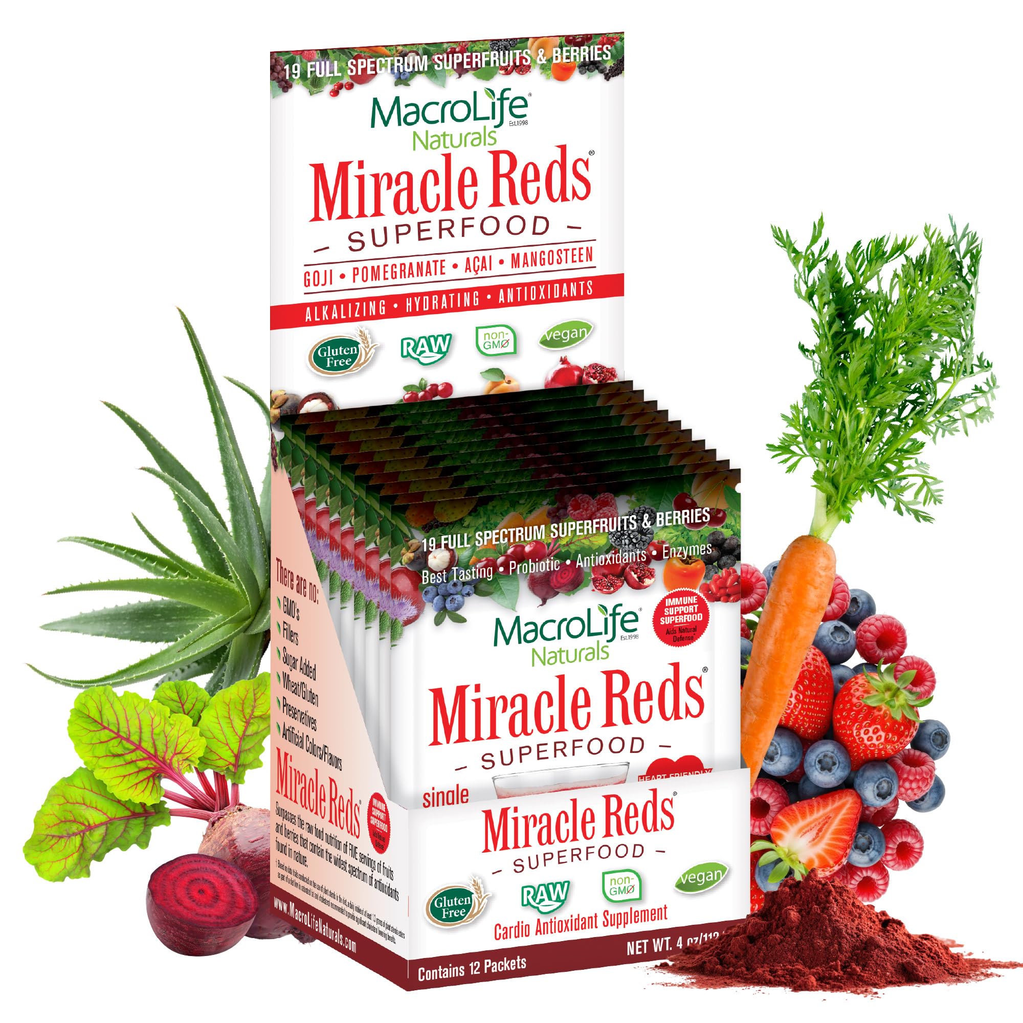 MacroLife Naturals Super Reds Powder front view with packaging