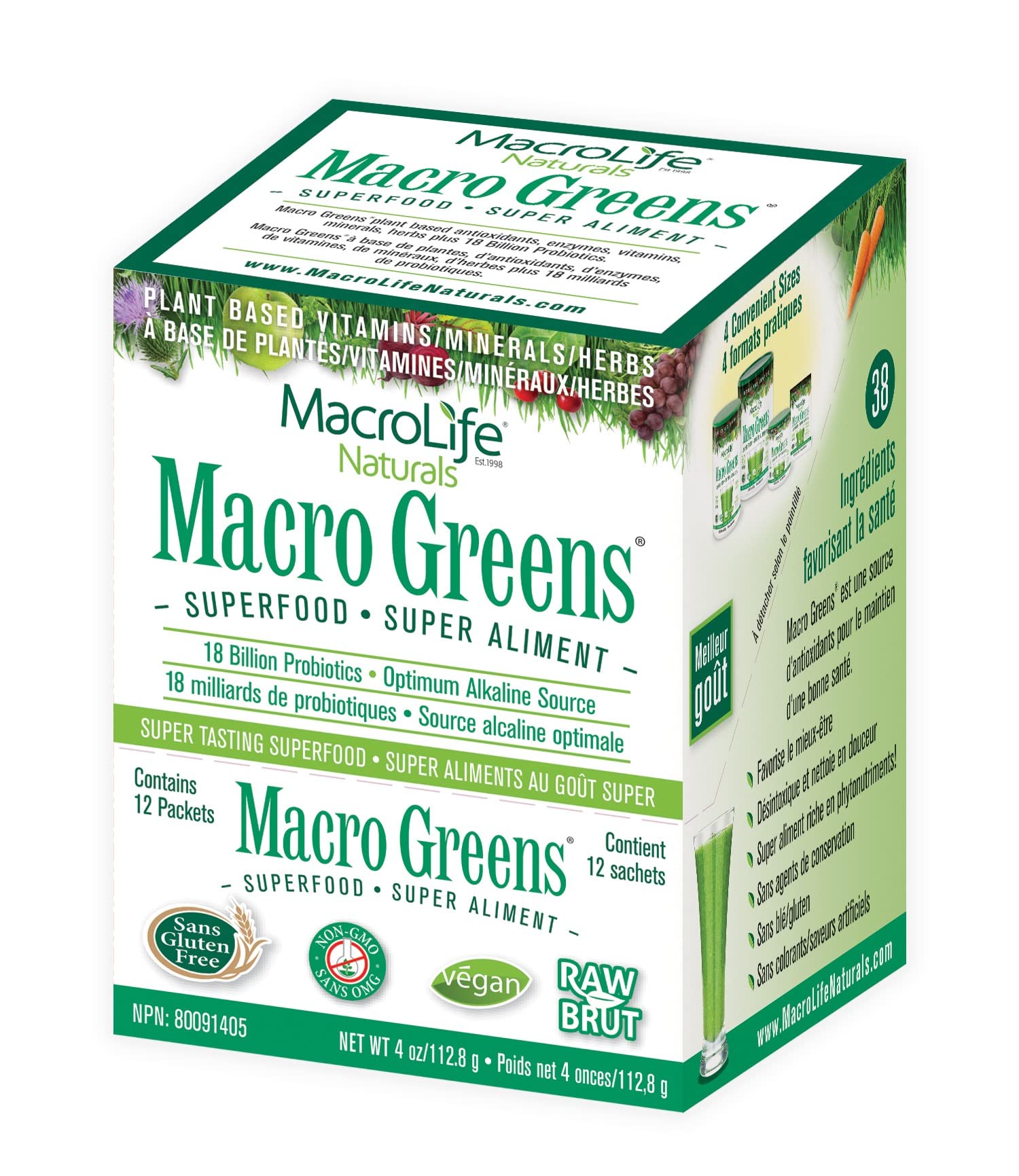 MacroLife Naturals Supergreens 38-IN-1 Supplement front view