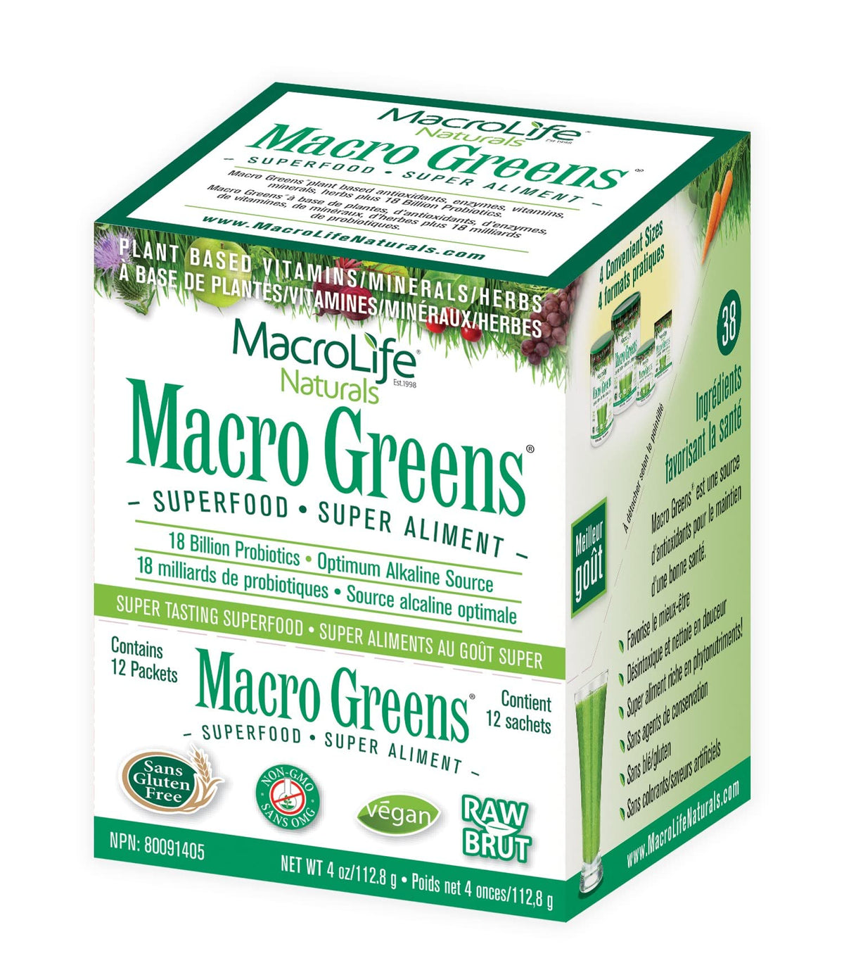 MacroLife Naturals Supergreens 38-IN-1 Supplement front view