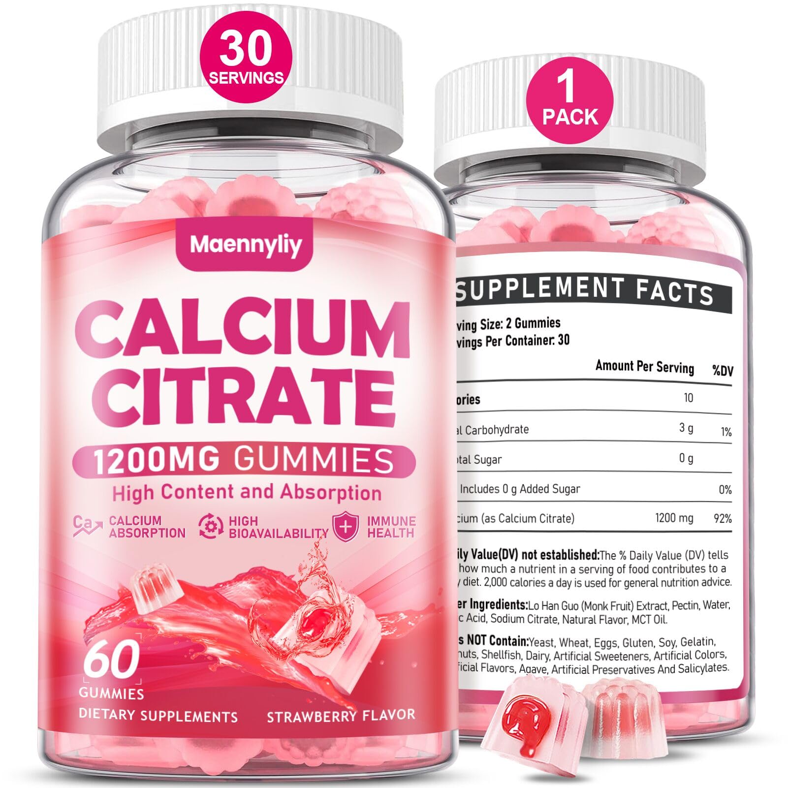 Maennyliy Calcium Citrate Gummies 1200mg front view packaging