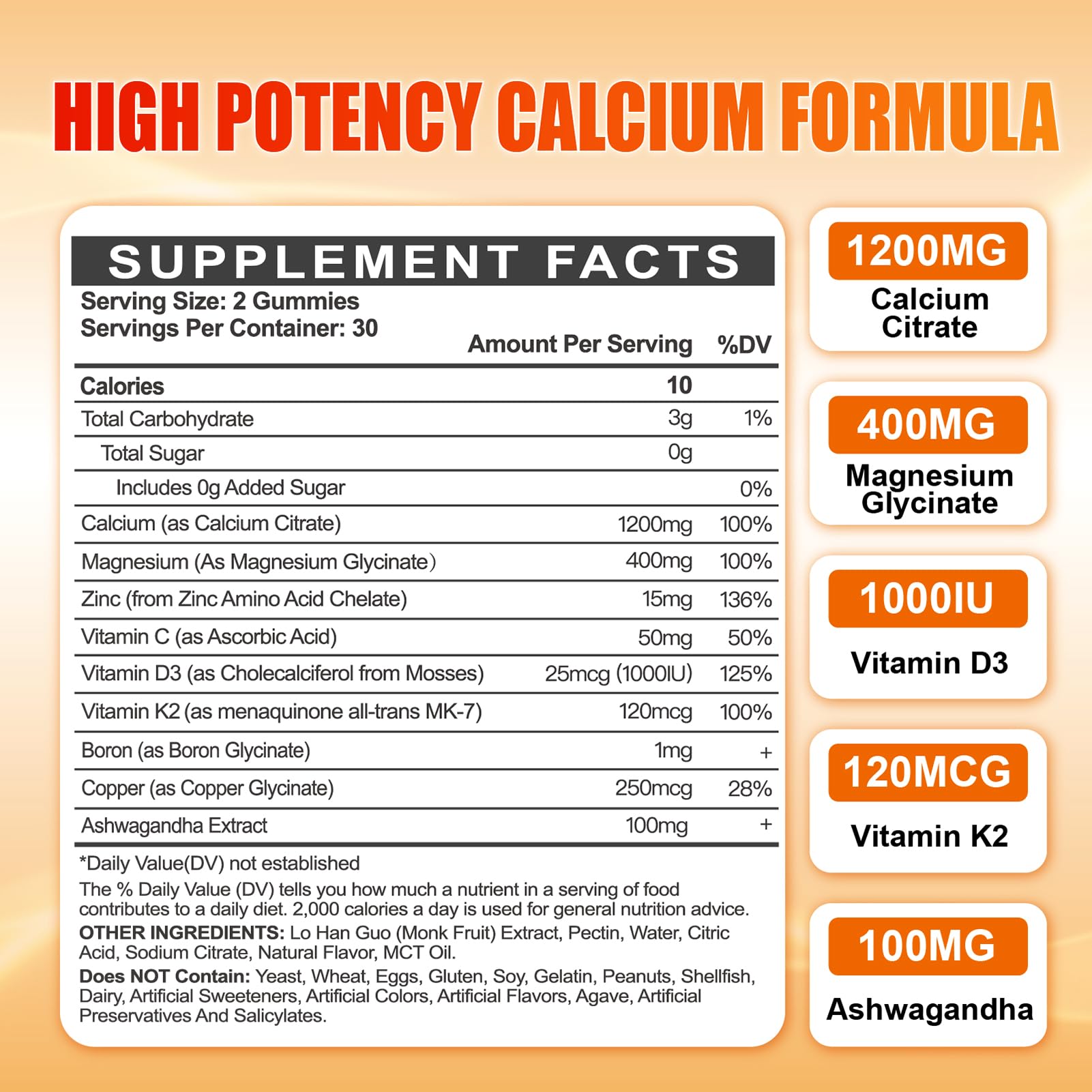 Maennyliy Calcium Magnesium Zinc Gummies orange flavour close-up