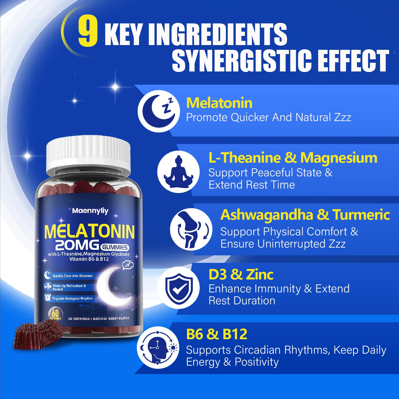 Maennyliy Melatonin Gummies 20mg natural mixed-berries flavour