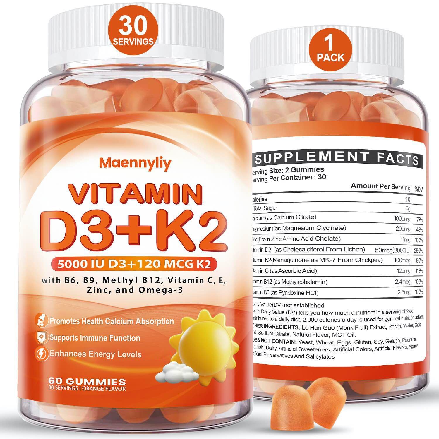 Maennyliy Vitamin D3 & K2 Gummies front view