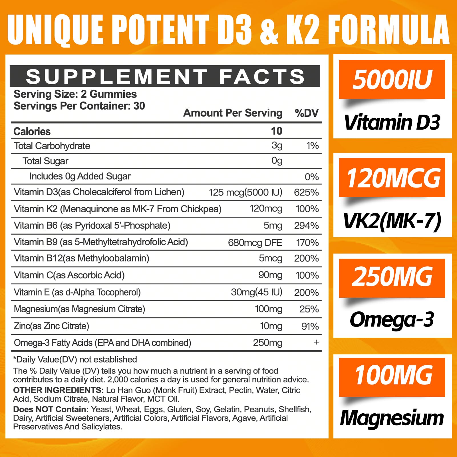 Maennyliy Vitamin D3 & K2 Gummies nutritional information