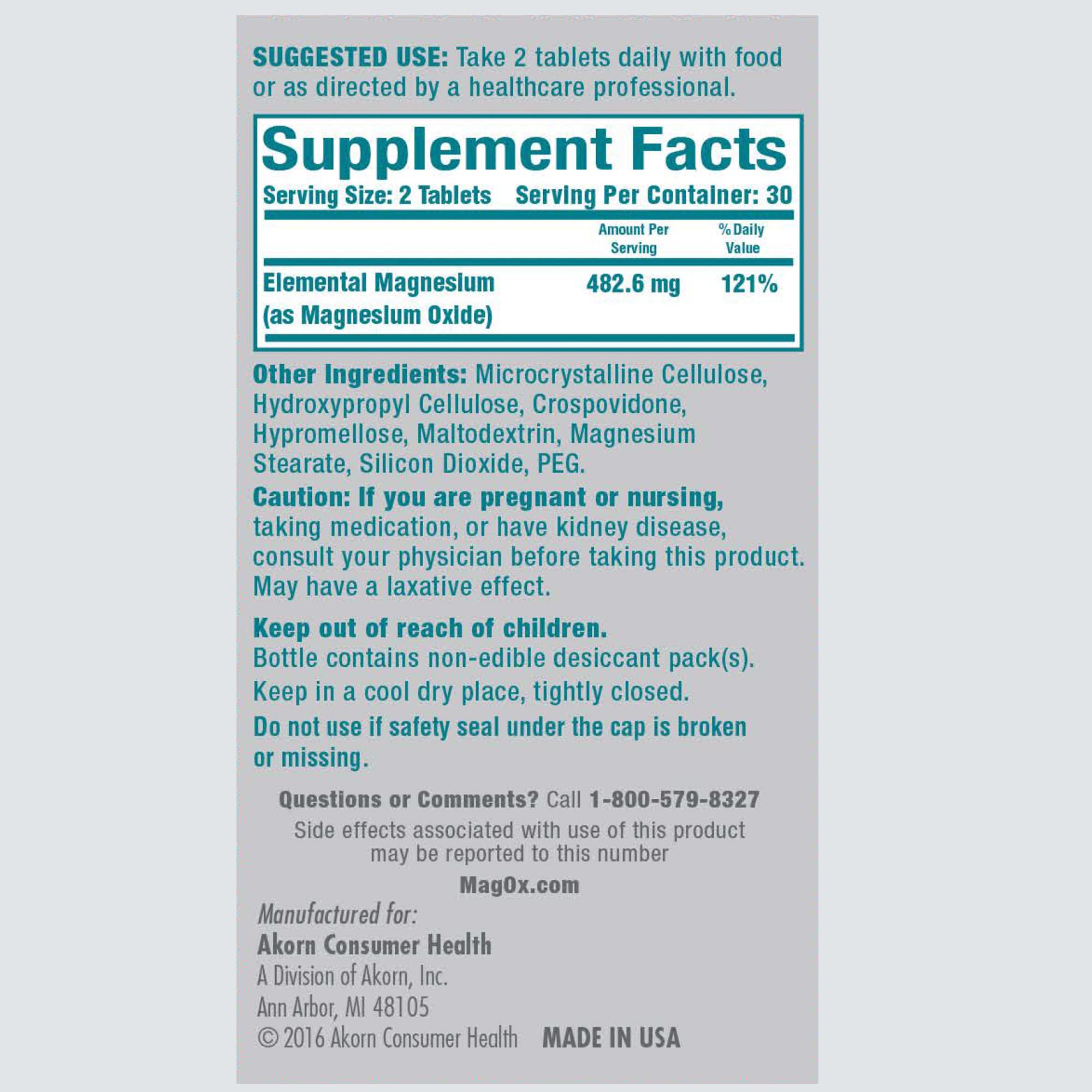 Mag-Ox 400 Magnesium Supplement dosage instructions
