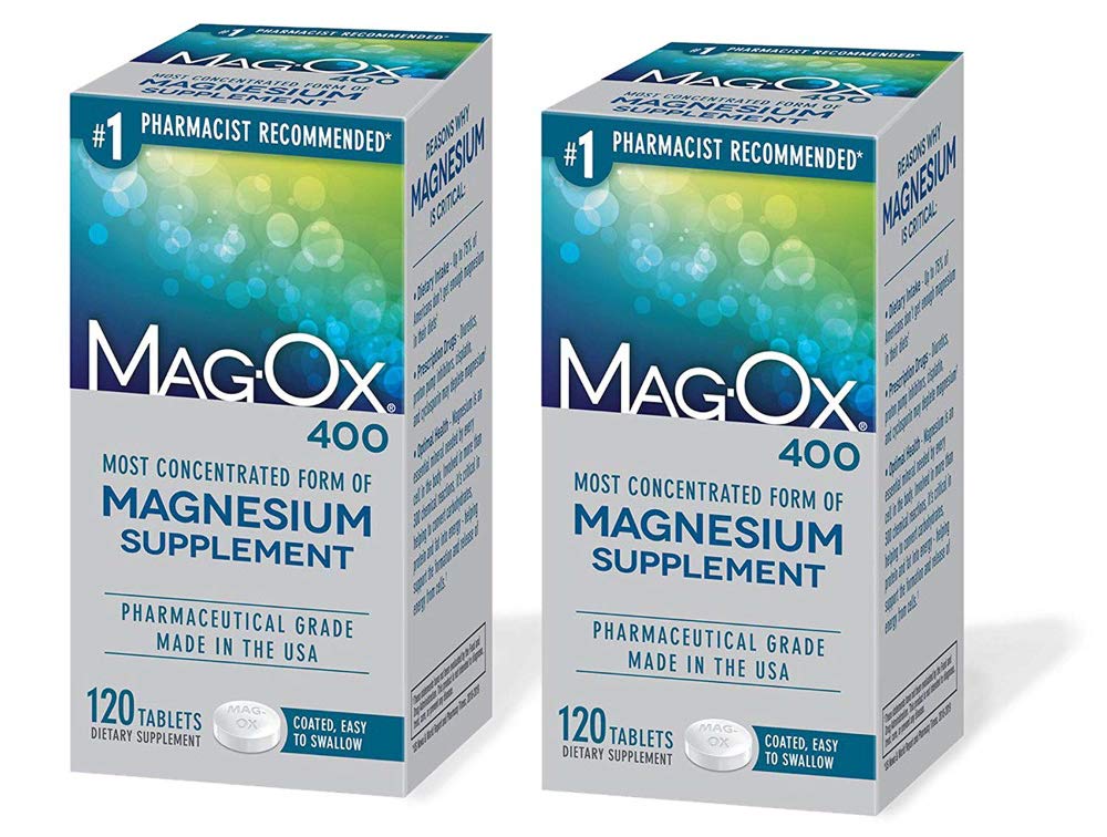 Mag-Ox 400 Magnesium Supplement front view, 272g packaging