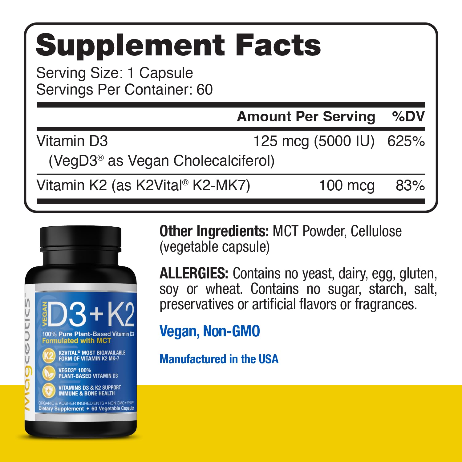 Magceutics Vitamin D3 & K2 Capsules bottle with label