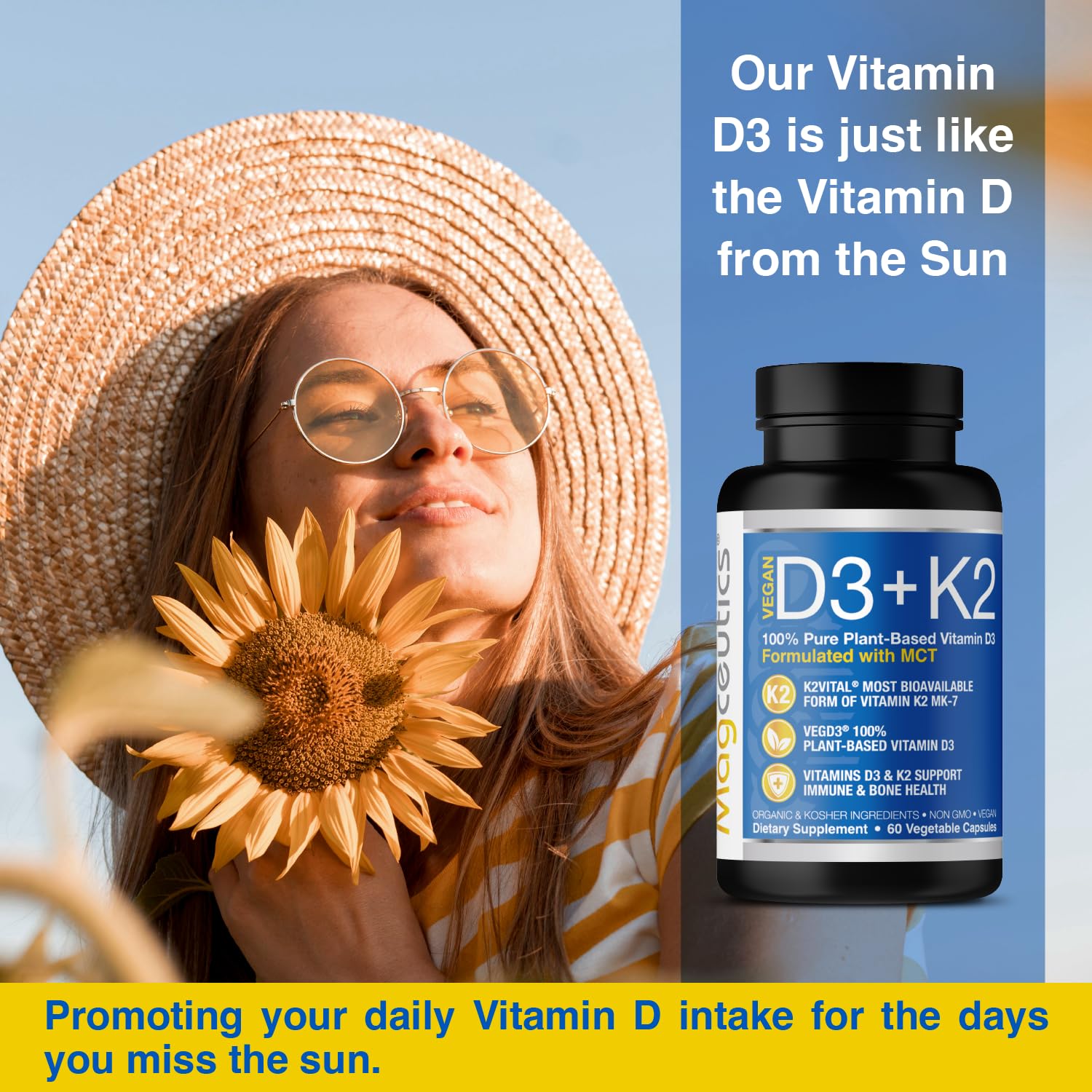 Magceutics Vitamin D3 & K2 Capsules in a hand