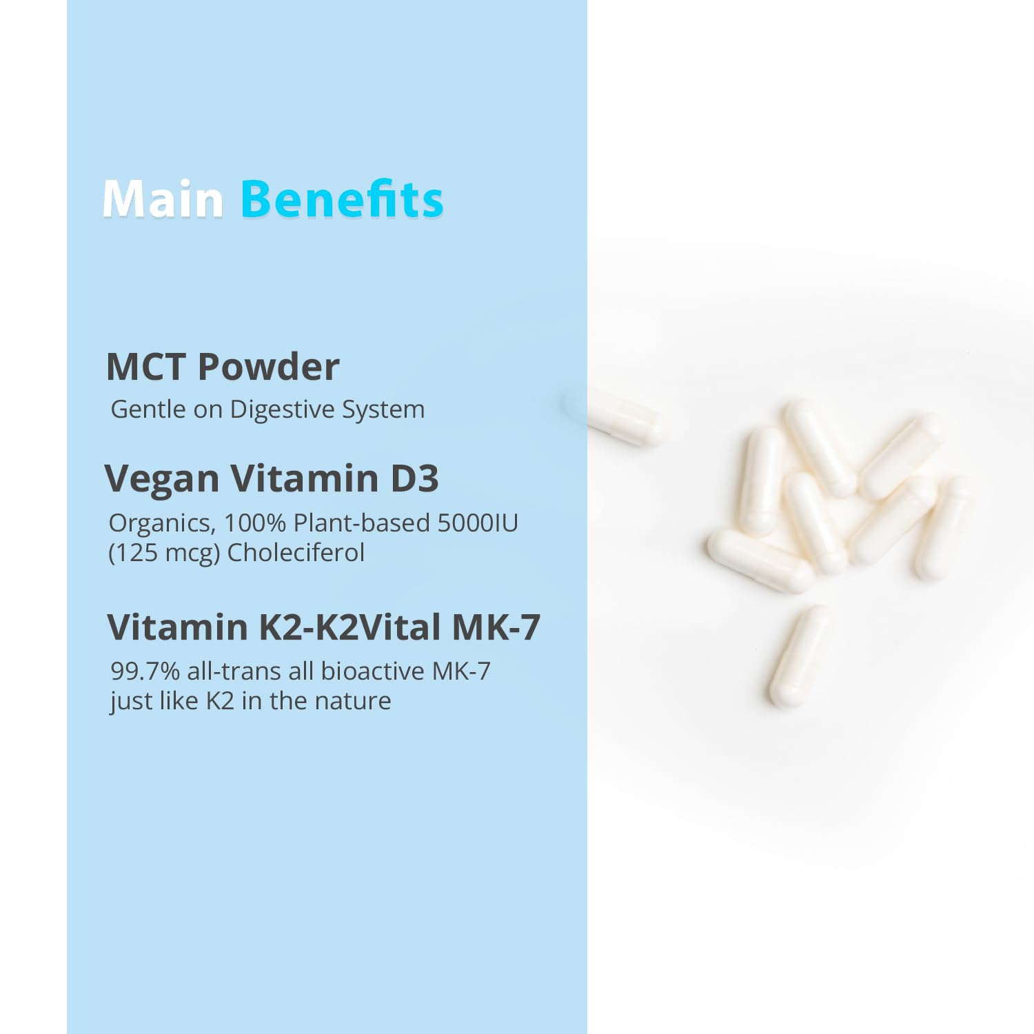 Magceutics Vitamin D3 & K2 Capsules with green leaves