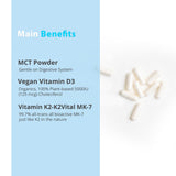 Magceutics Vitamin D3 & K2 Capsules with green leaves