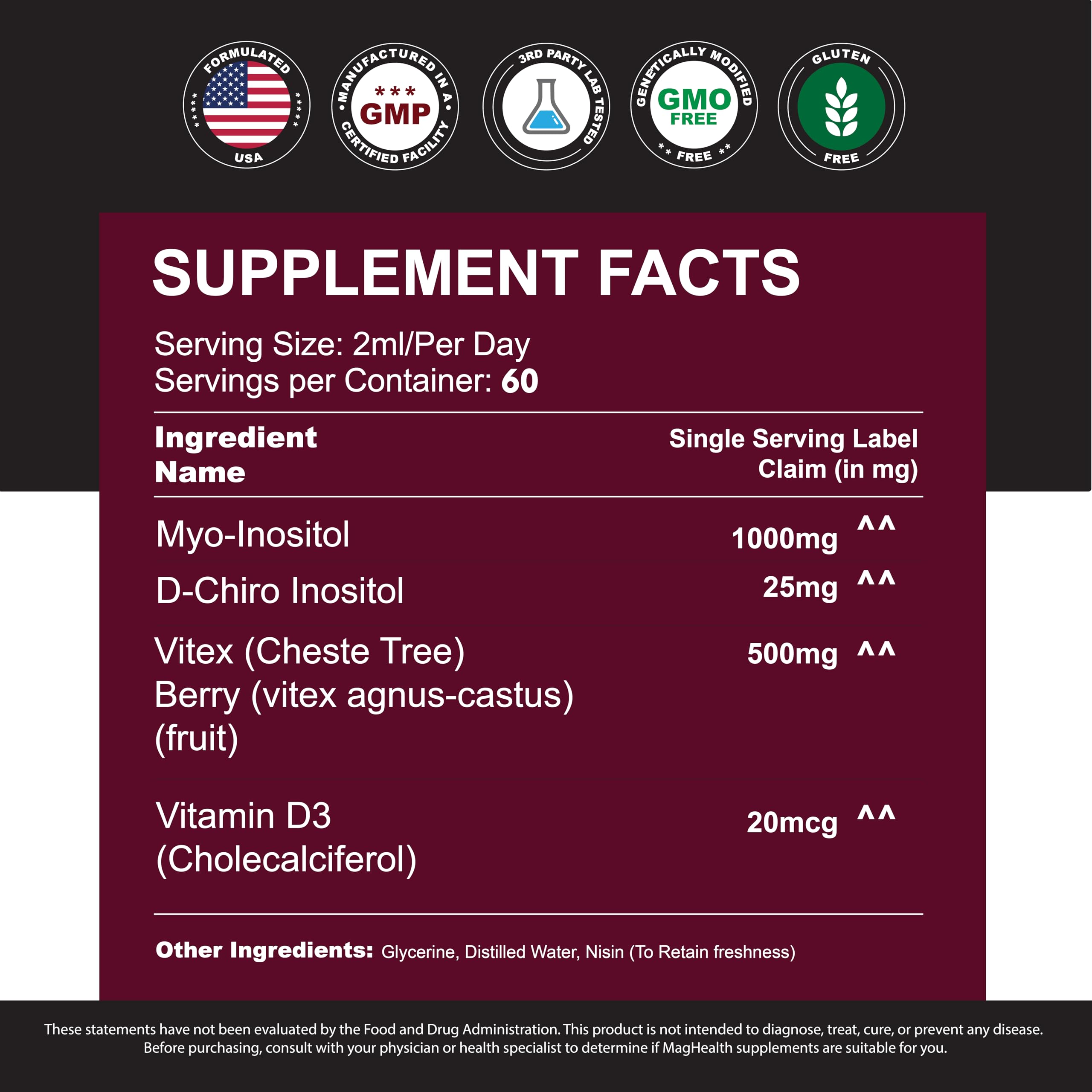 MagHealth Liquid Inositol Drops with measuring spoon