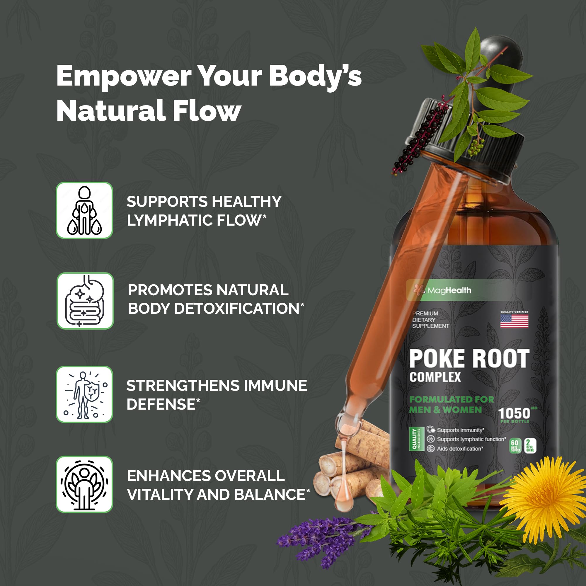 MagHealth Poke Root Complex Liquid Supplement in lifestyle setting
