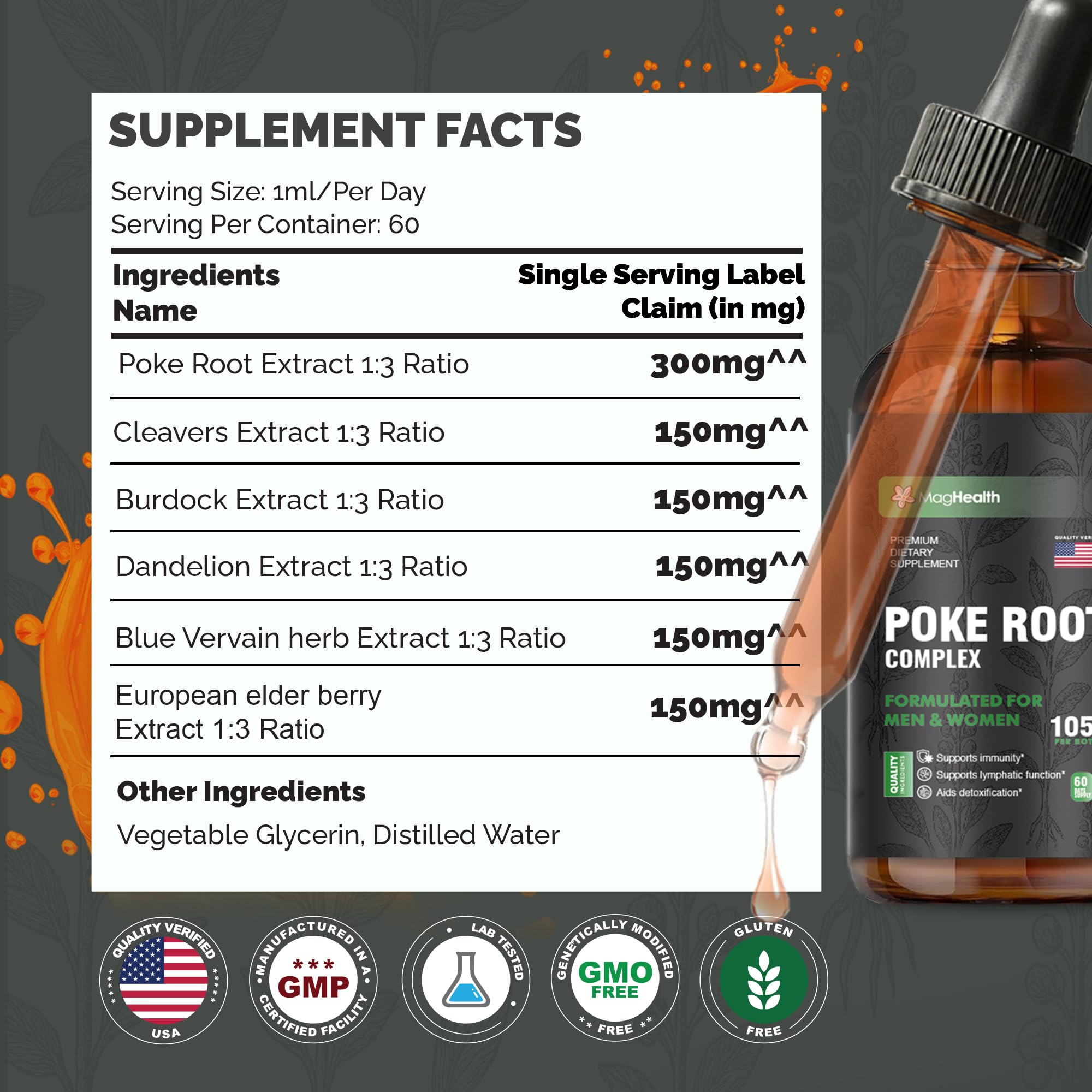 MagHealth Poke Root Complex Liquid Supplement label close-up