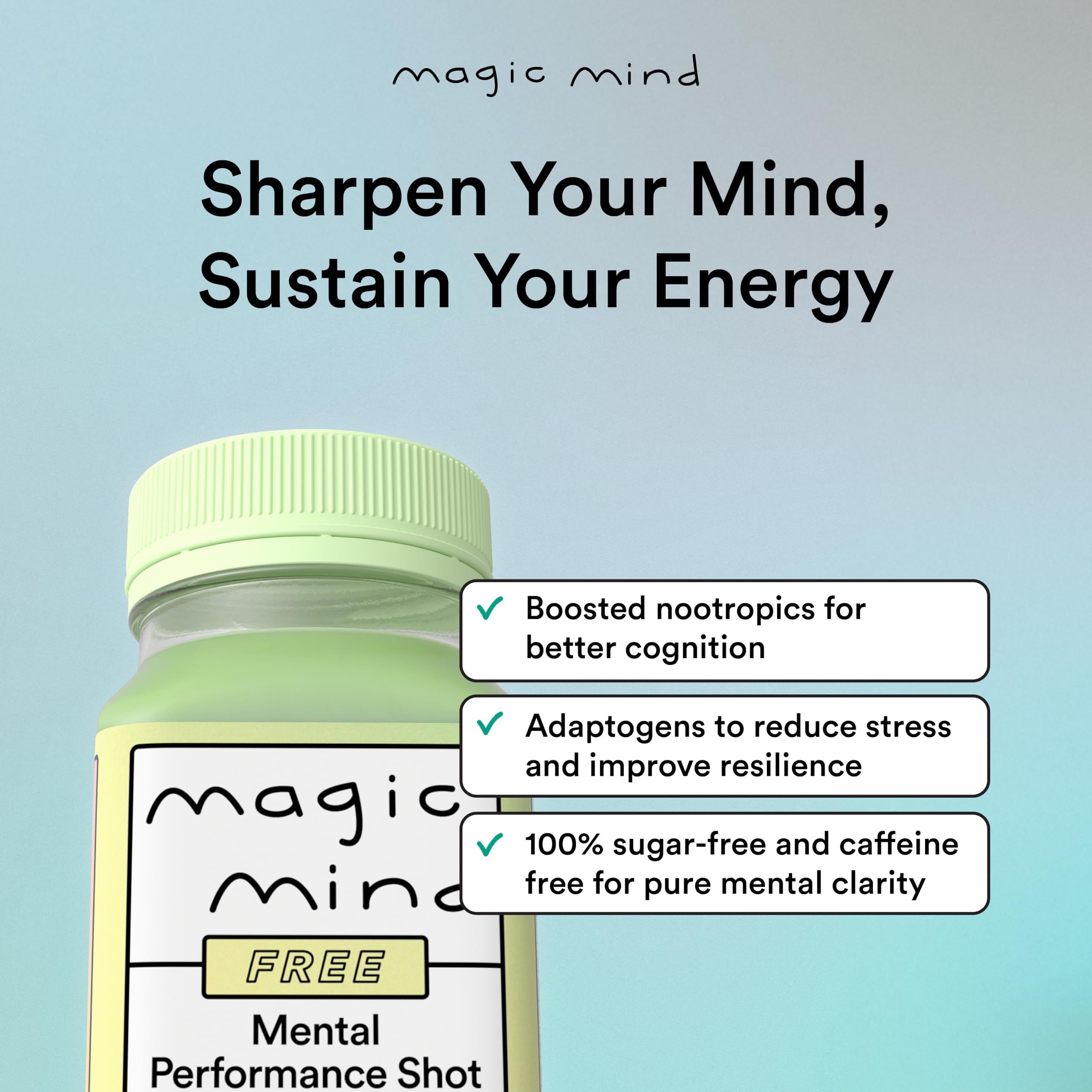 Magic Mind Daily Cognitive Support Shot 2oz with ingredients