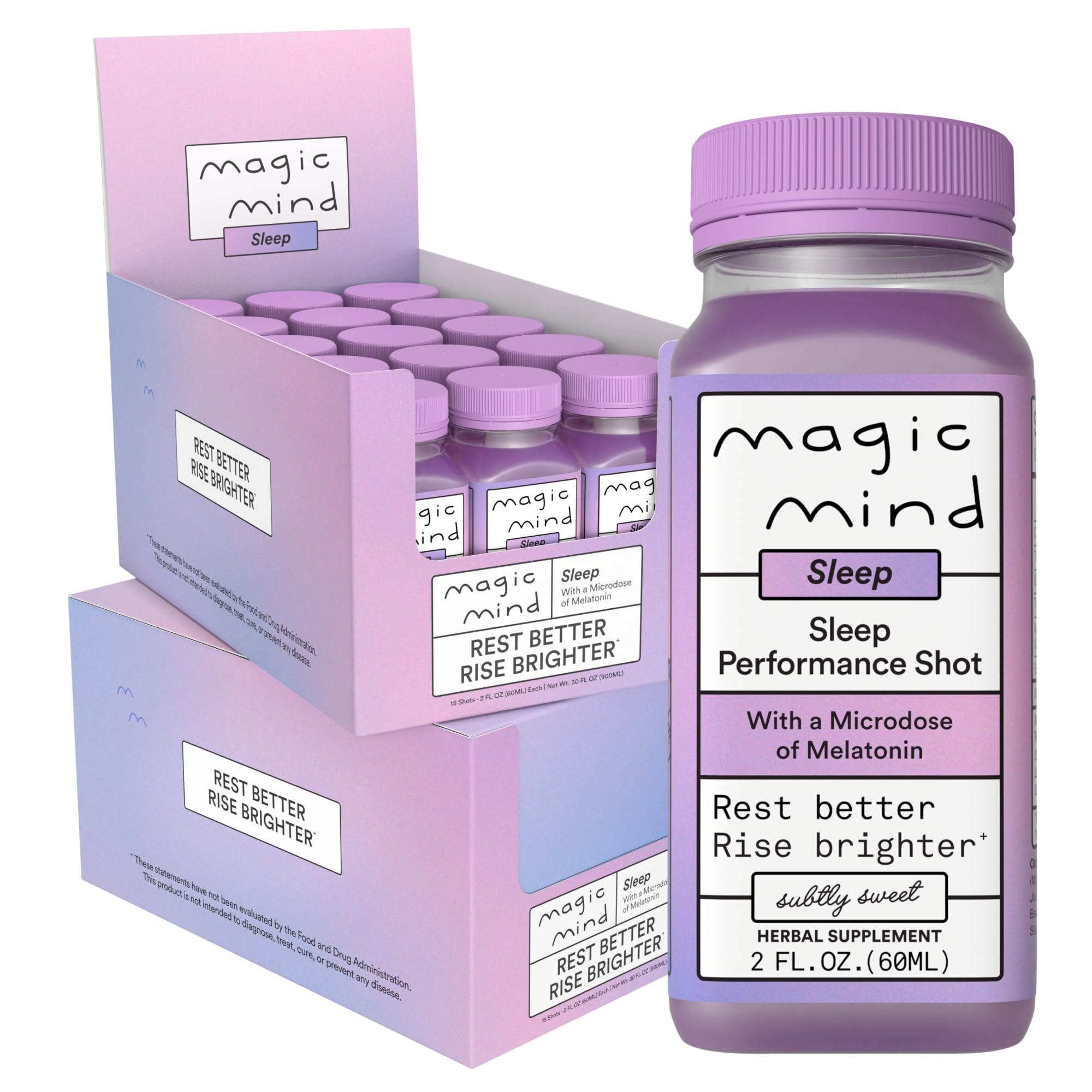 Magic Mind Sleep Shot 2oz front view with packaging