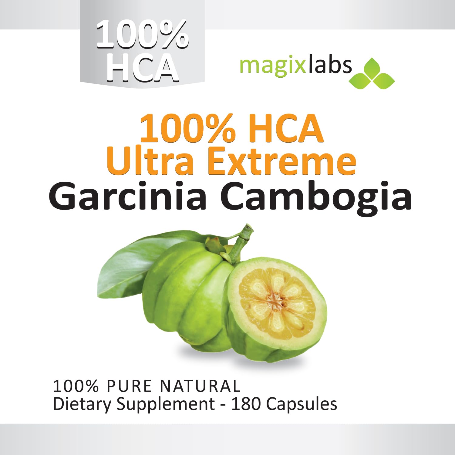 MagixLabs Garcinia Cambogia 100% HCA Extract packaging on a white background