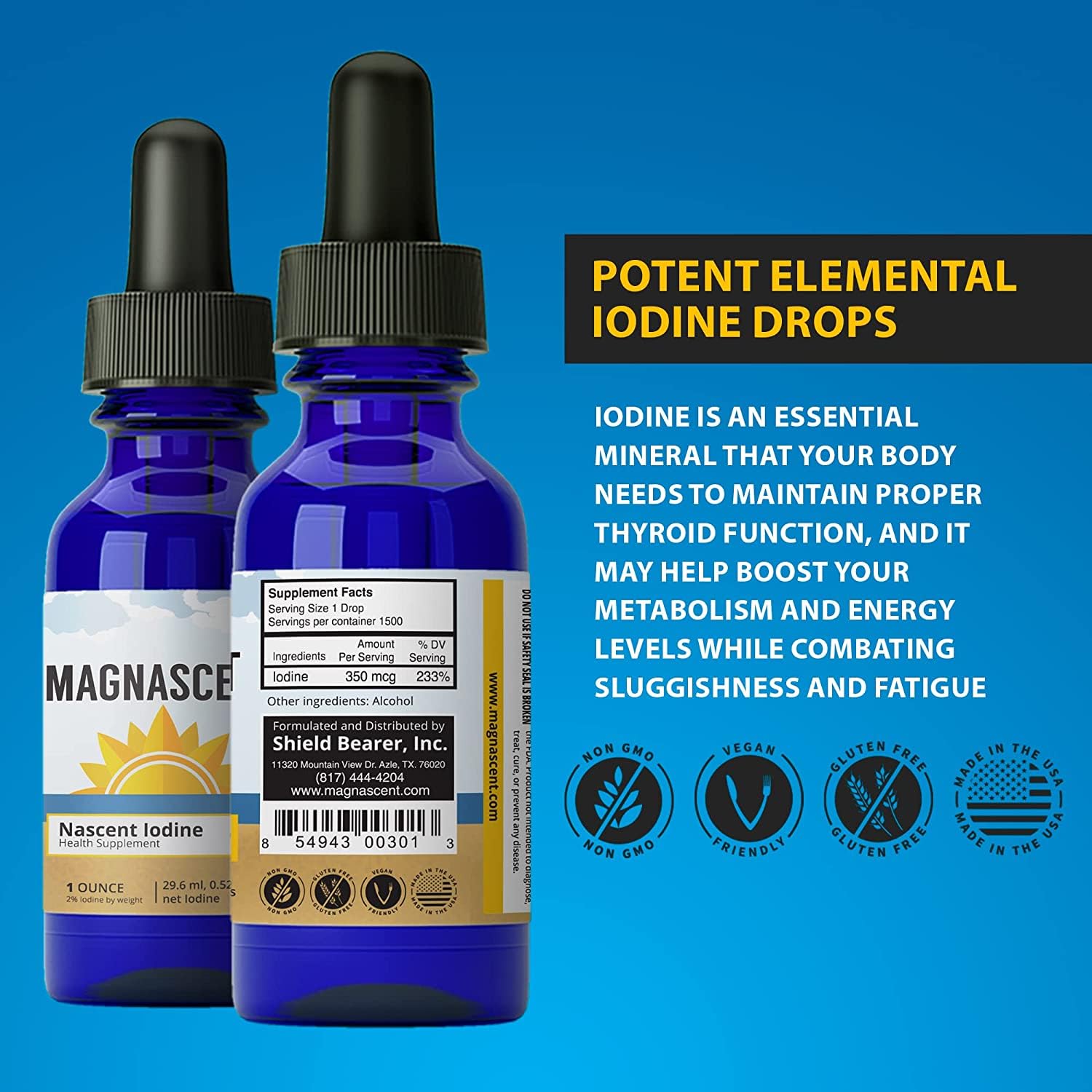 Magnascent Nascent Iodine Drops 2% bottle with dosage dropper