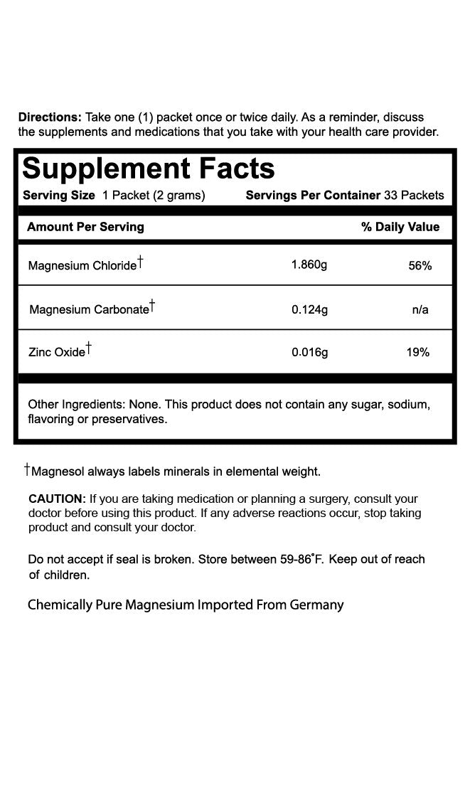 Magnesol Magnesium Chloride Supplement sachet opened showing powder