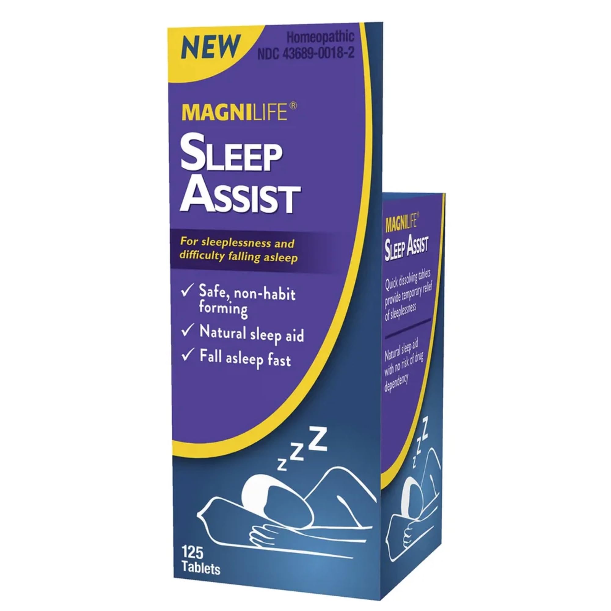 MagniLife Sleep Aid Tablets 125 Count lifestyle scene with a nightstand