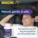 MagniLife Sleep Aid Tablets 125 Count side view showing dosage instructions