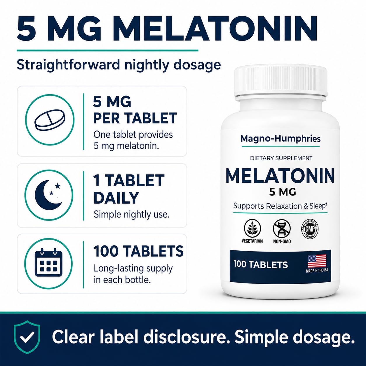 Magno-Humphries Melatonin 5 mg bottle side view