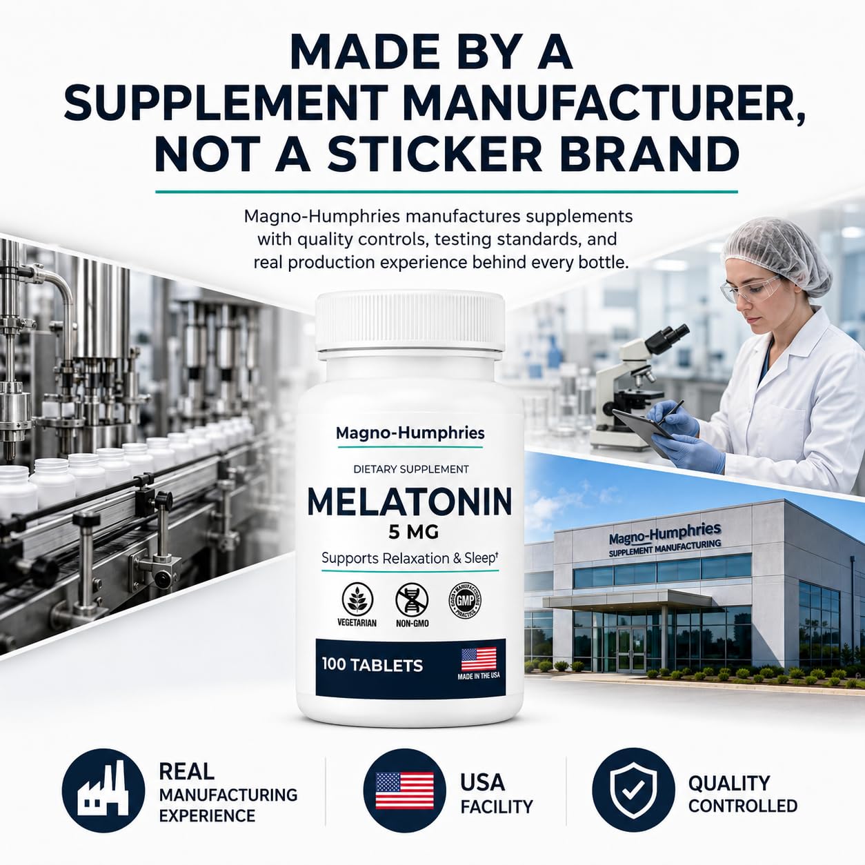 Magno-Humphries Melatonin 5 mg bottle with dosage information