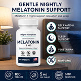 Magno-Humphries Melatonin 5 mg tablets on a wooden surface