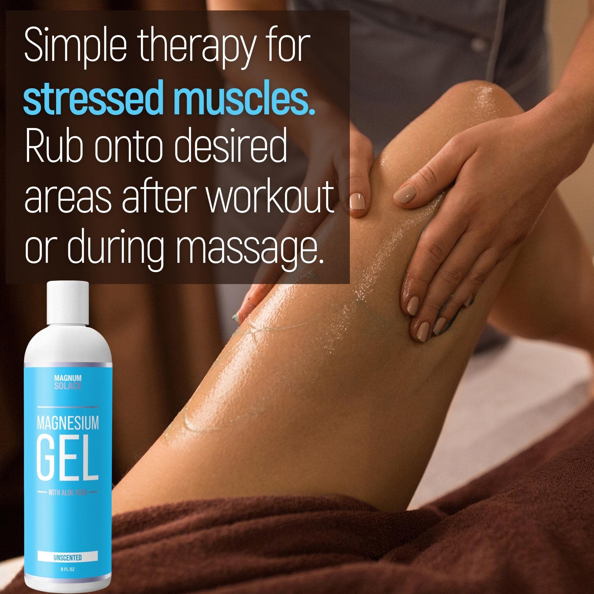 Magnum Solace Magnesium Gel with Aloe Vera in use during a massage