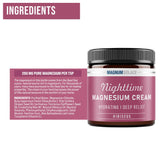 Magnum Solace Nighttime Magnesium Cream ingredients list on packaging