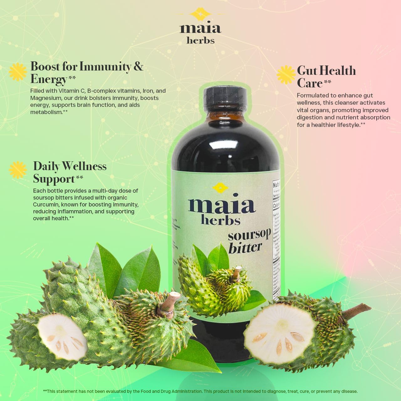 Maia Herbs Soursop Bitters Liquid 898g packaging details