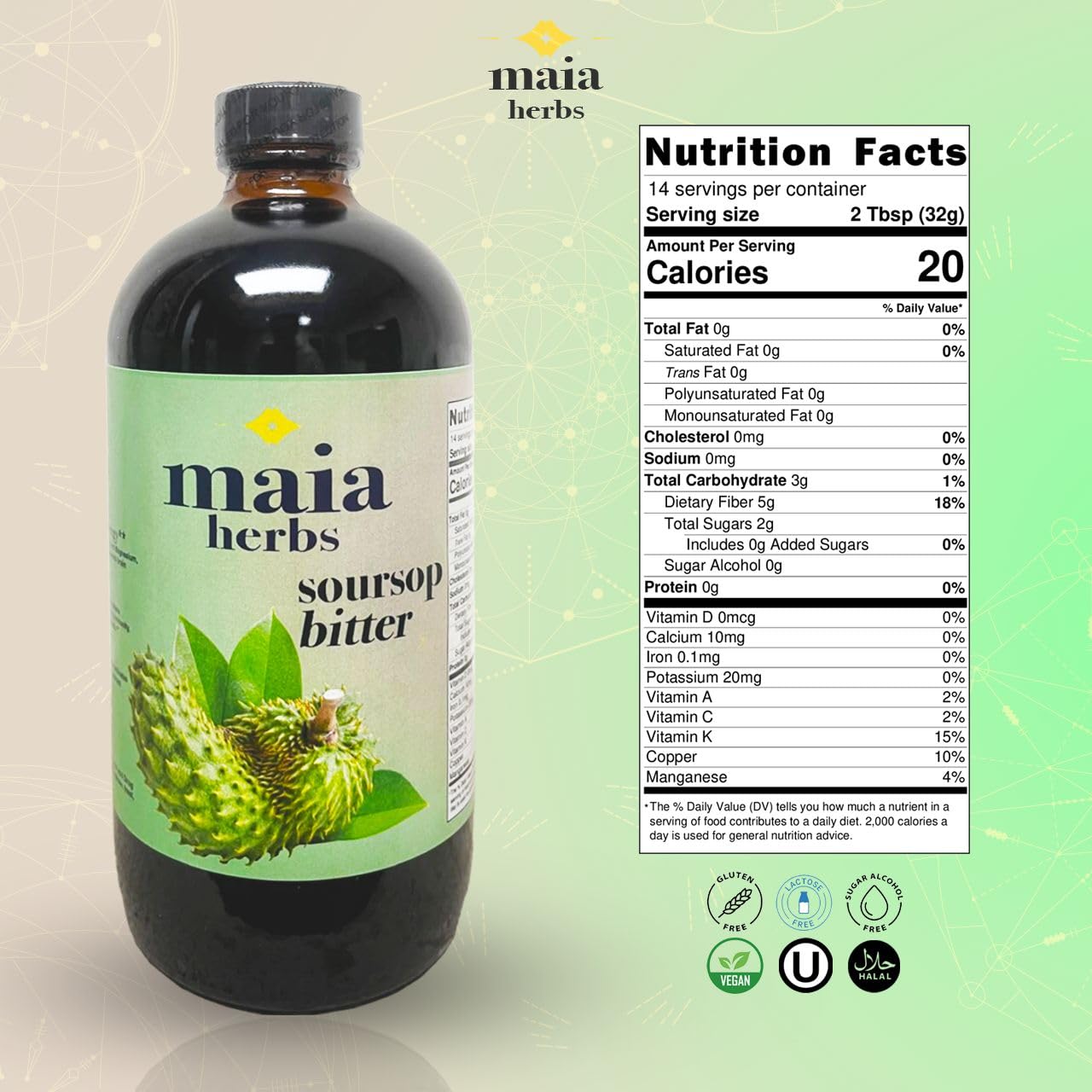 Maia Herbs Soursop Bitters Liquid 898g side view