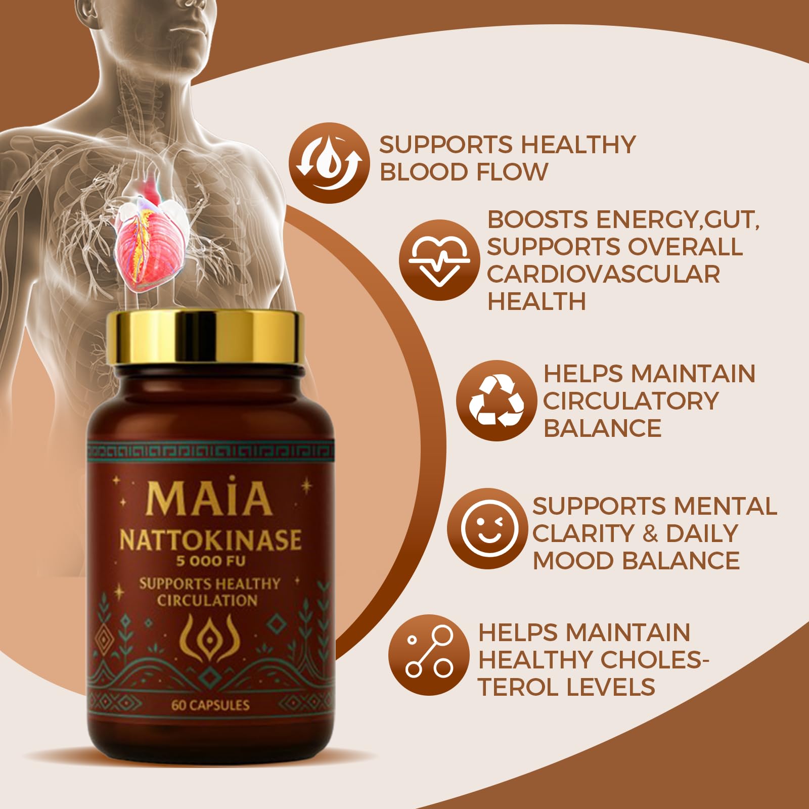 MAÏA Nattokinase 5000 Fu Enzyme Capsules close-up