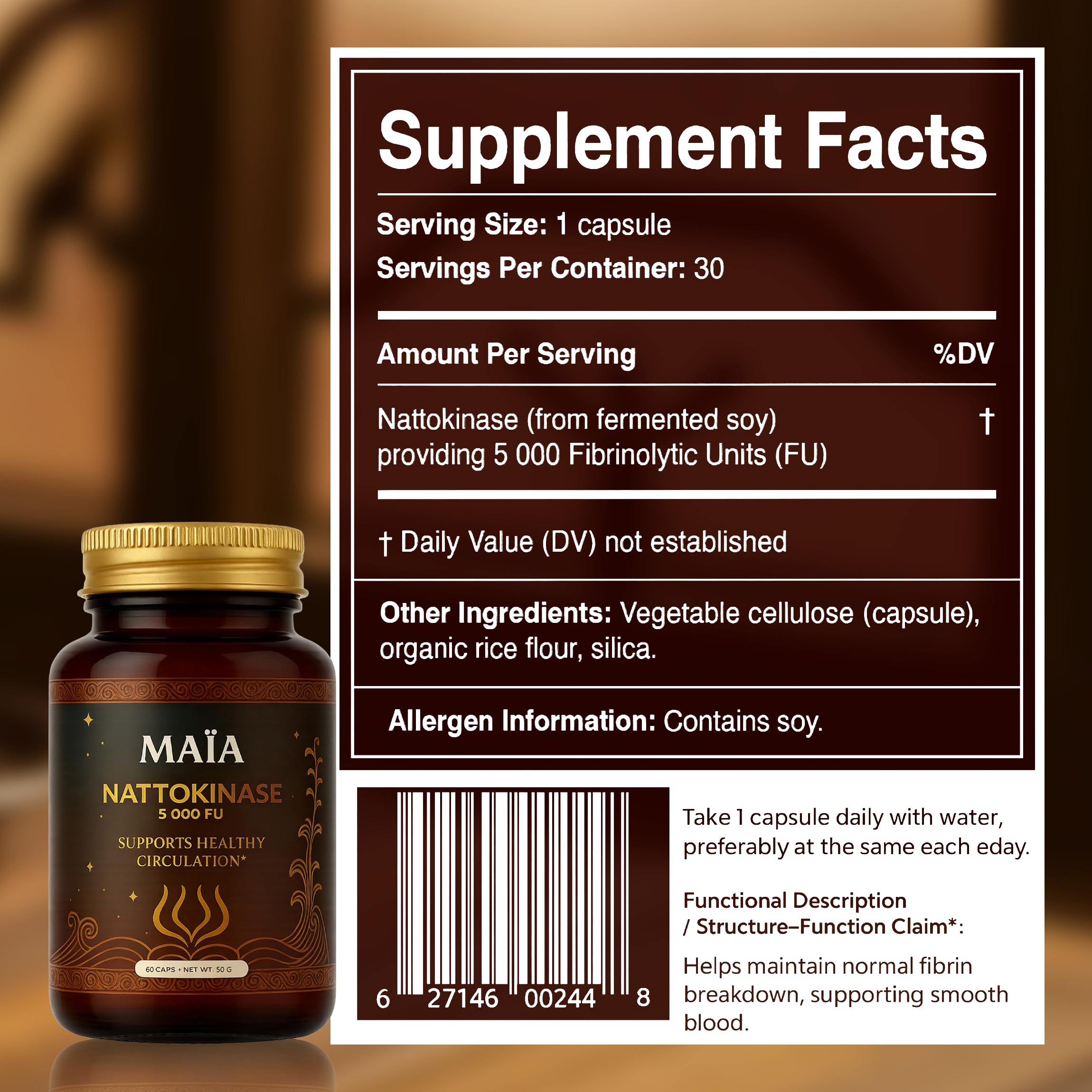 MAÏA Nattokinase Multi-Enzyme Supplement capsule close-up