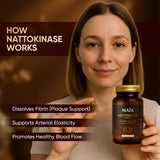 MAÏA Nattokinase Multi-Enzyme Supplement with a glass of water