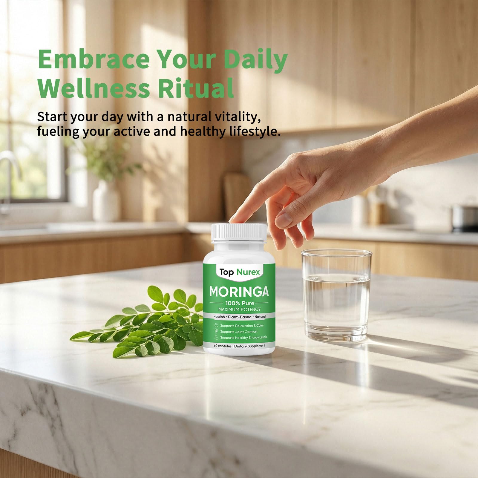 Maidlure Moringa Supplement 60g close-up of moringa leaf powder