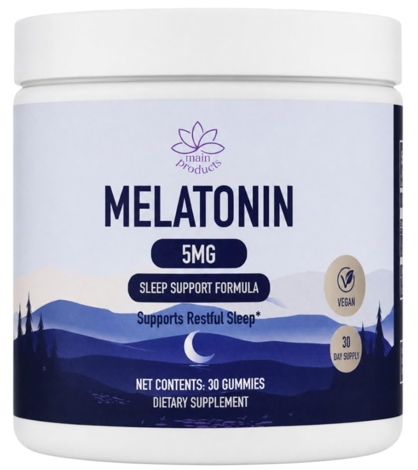 Main Products Melatonin 5 mg Gummies front view, purple packaging