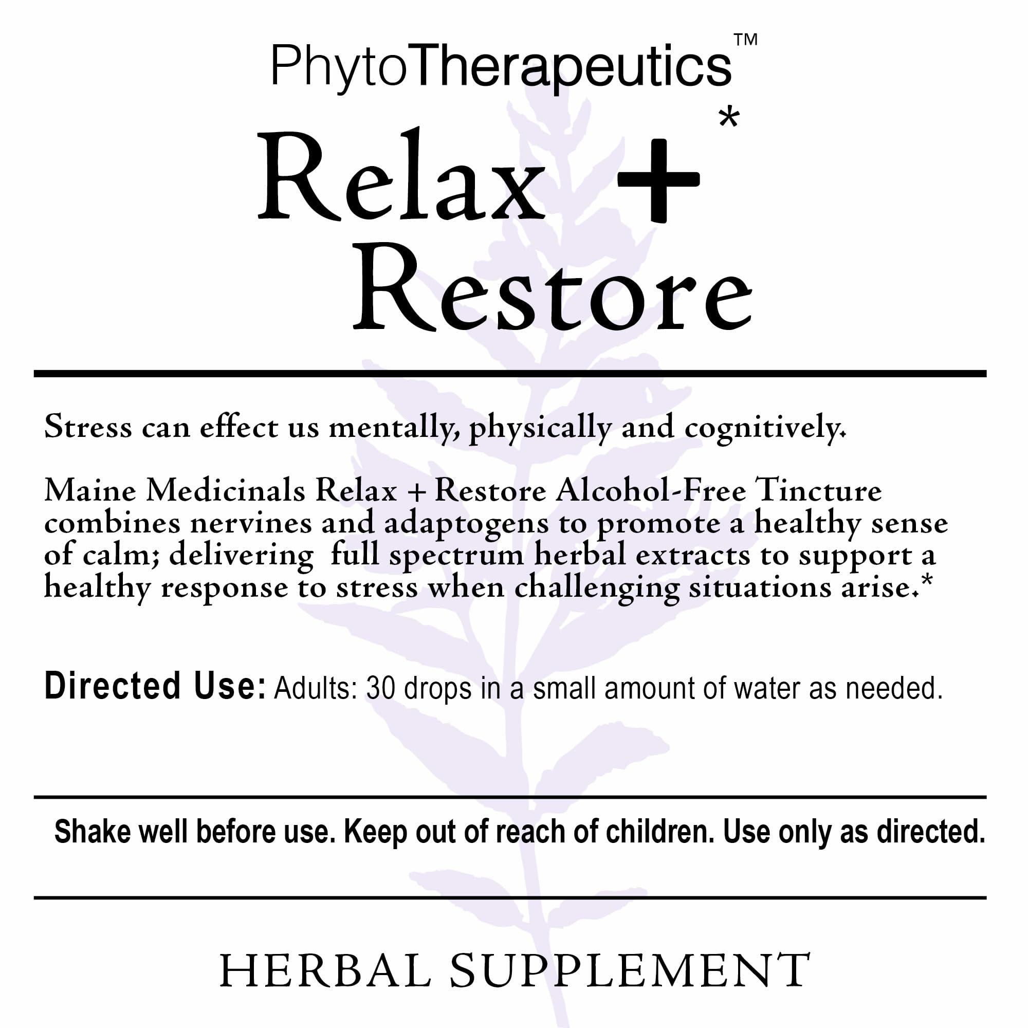 Maine Medicinals daily wellness + Restore Alcohol-Free Herbal Supplement ingredients list