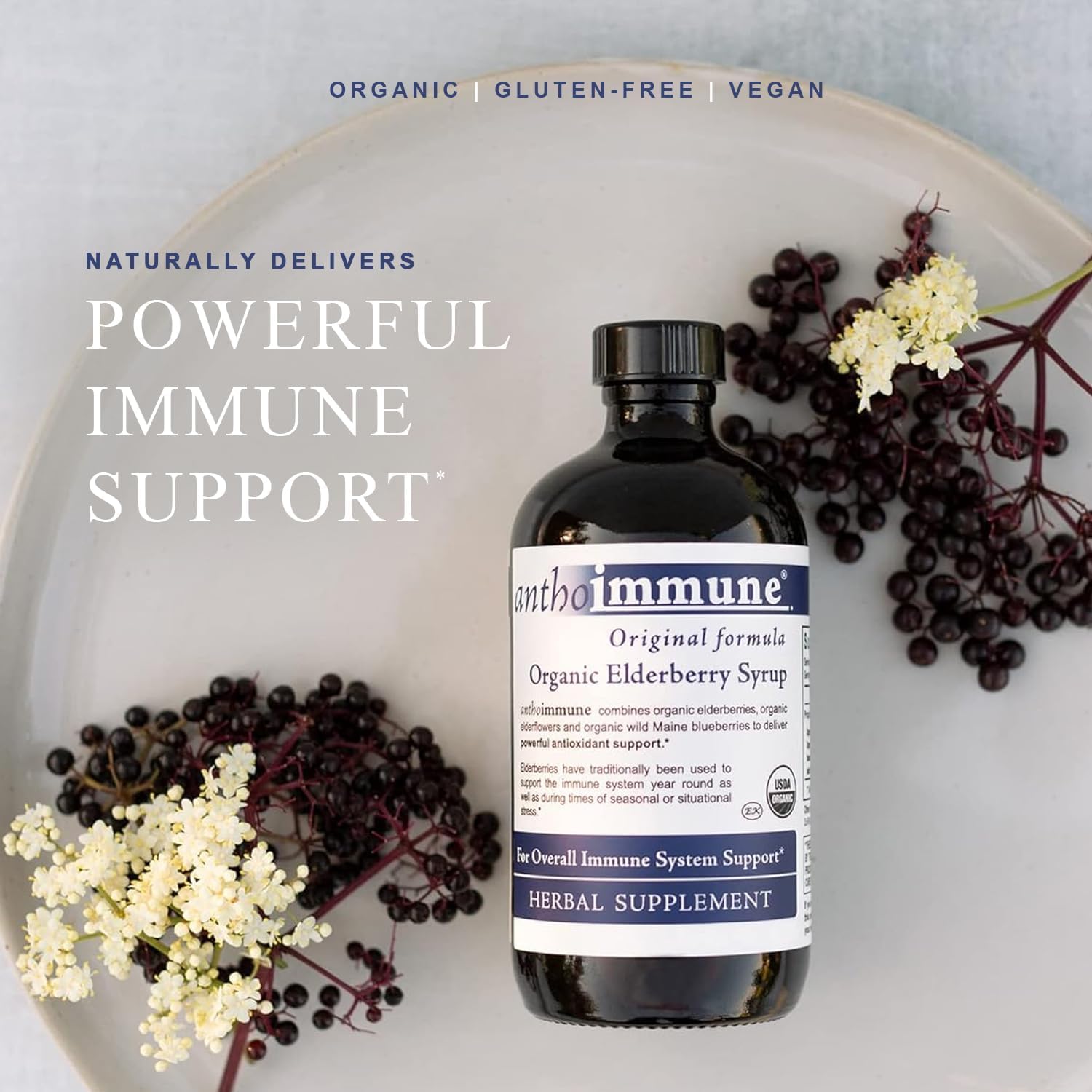 Maine Medicinals Elderberry Syrup on kitchen counter