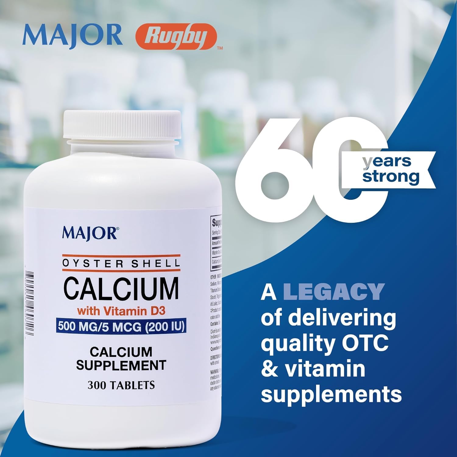 MAJOR Calcium from Oyster Shells with Vitamin D on a wooden table