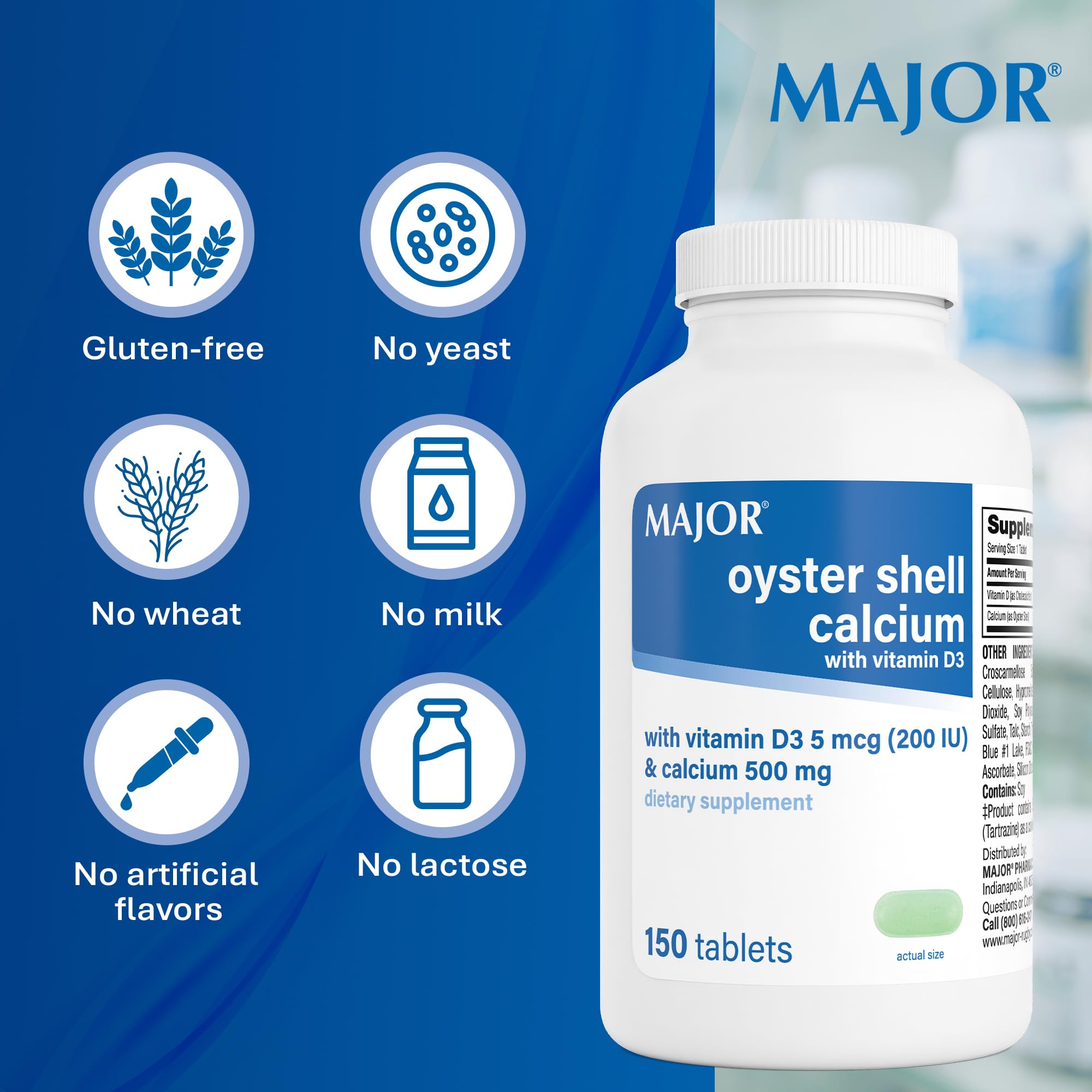 MAJOR Calcium with Vitamin D3 Tablets on a kitchen counter