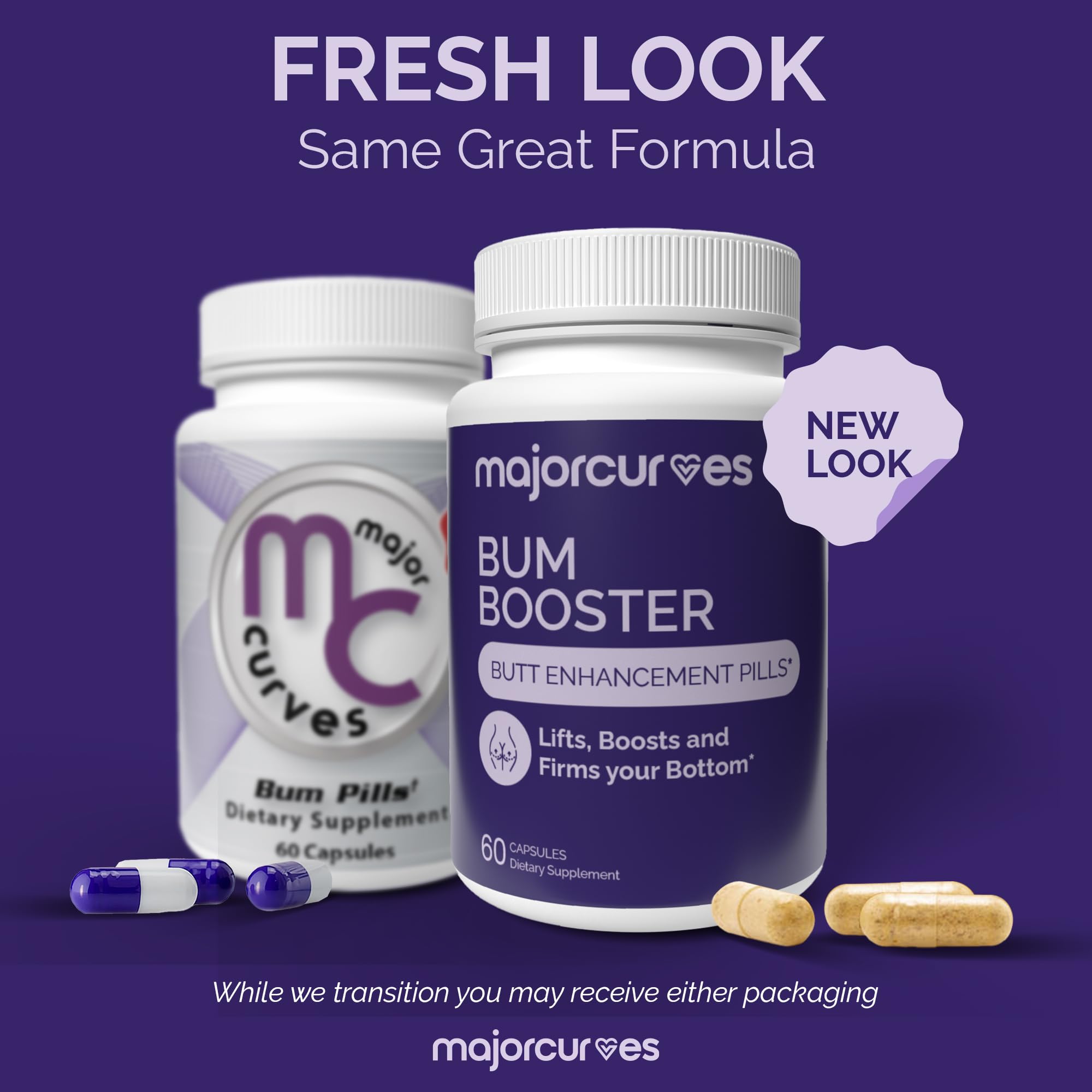 Major Curves Bum support Pills 60 Capsules side view
