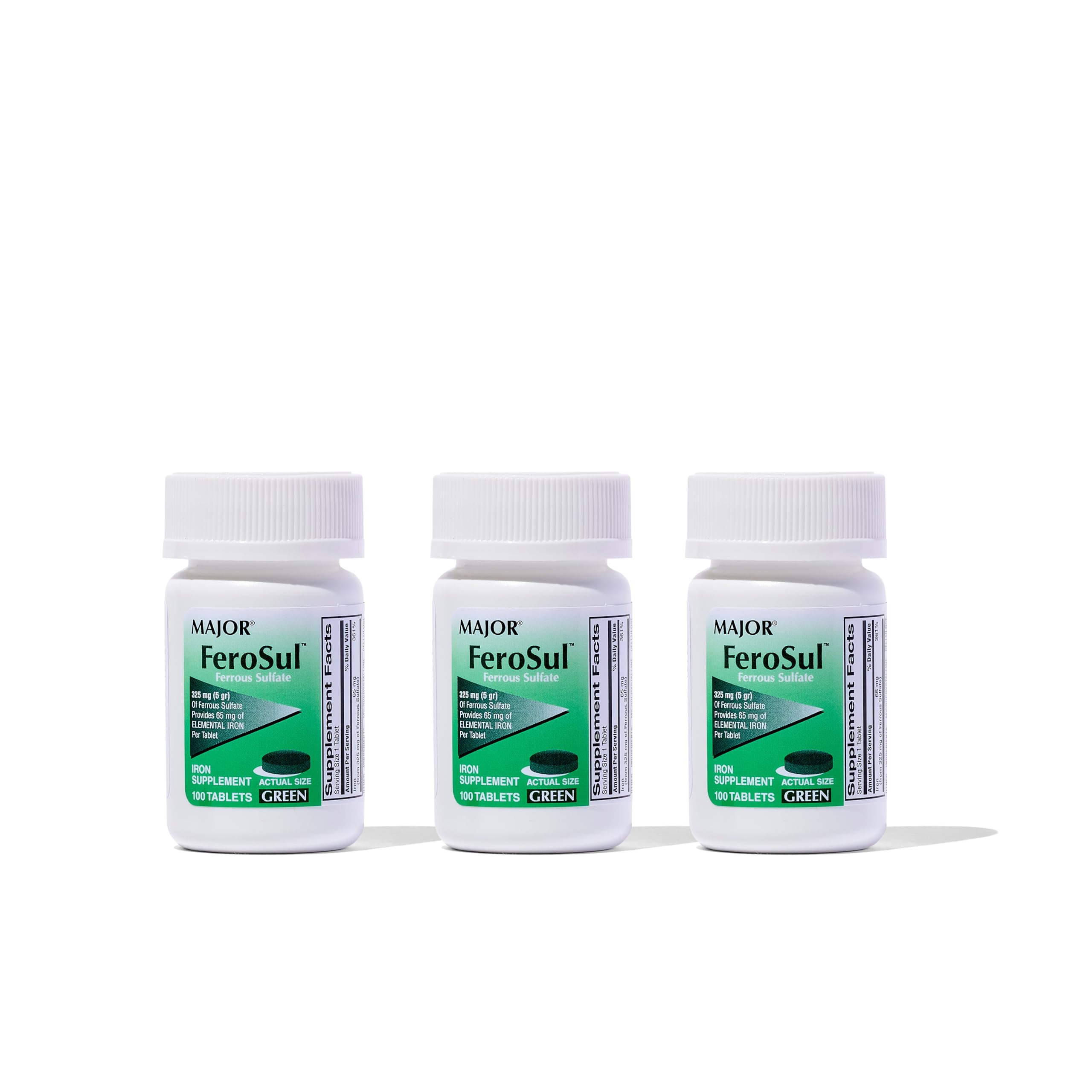 MAJOR Ferosul Iron Supplement 325 MG Ferrous Sulfate tablet front view