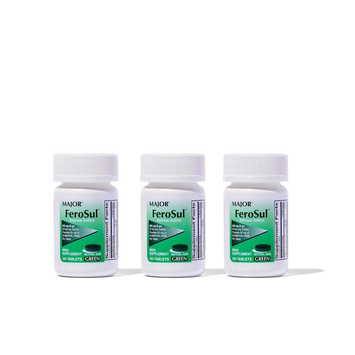 MAJOR Ferosul Iron Supplement 325 MG Ferrous Sulfate tablet front view