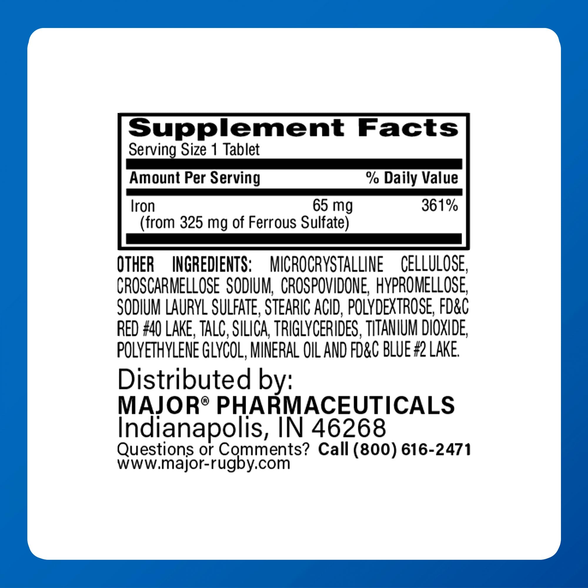 MAJOR Ferosul Iron Supplement 325mg Ferrous Sulfate bottle with cap