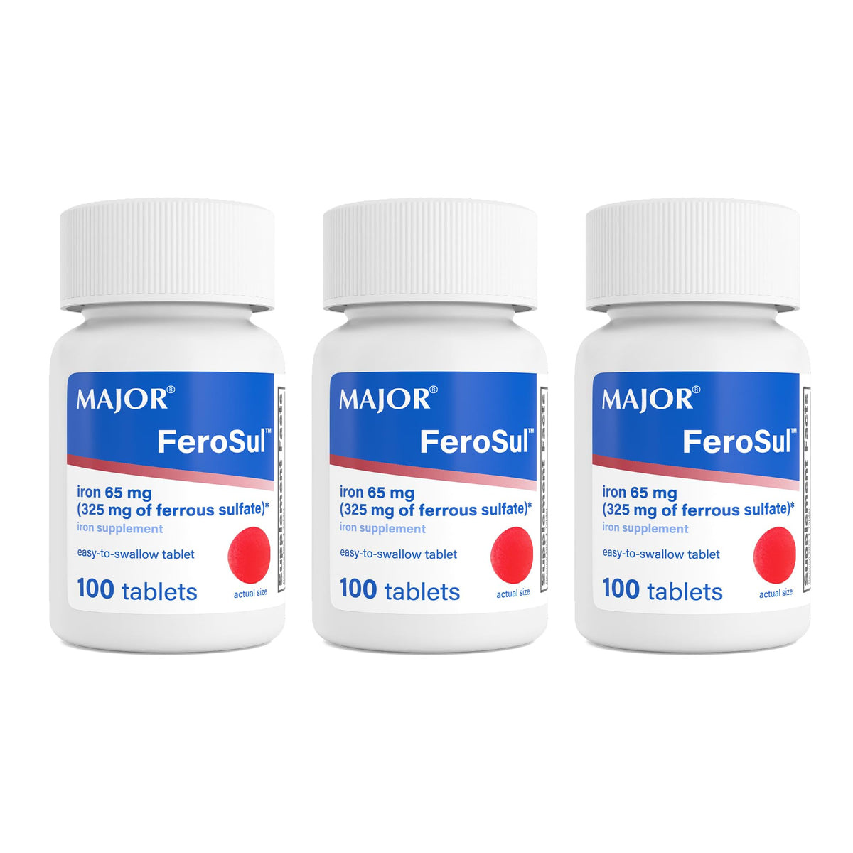 MAJOR Ferosul Iron Supplement 325mg Ferrous Sulfate front view